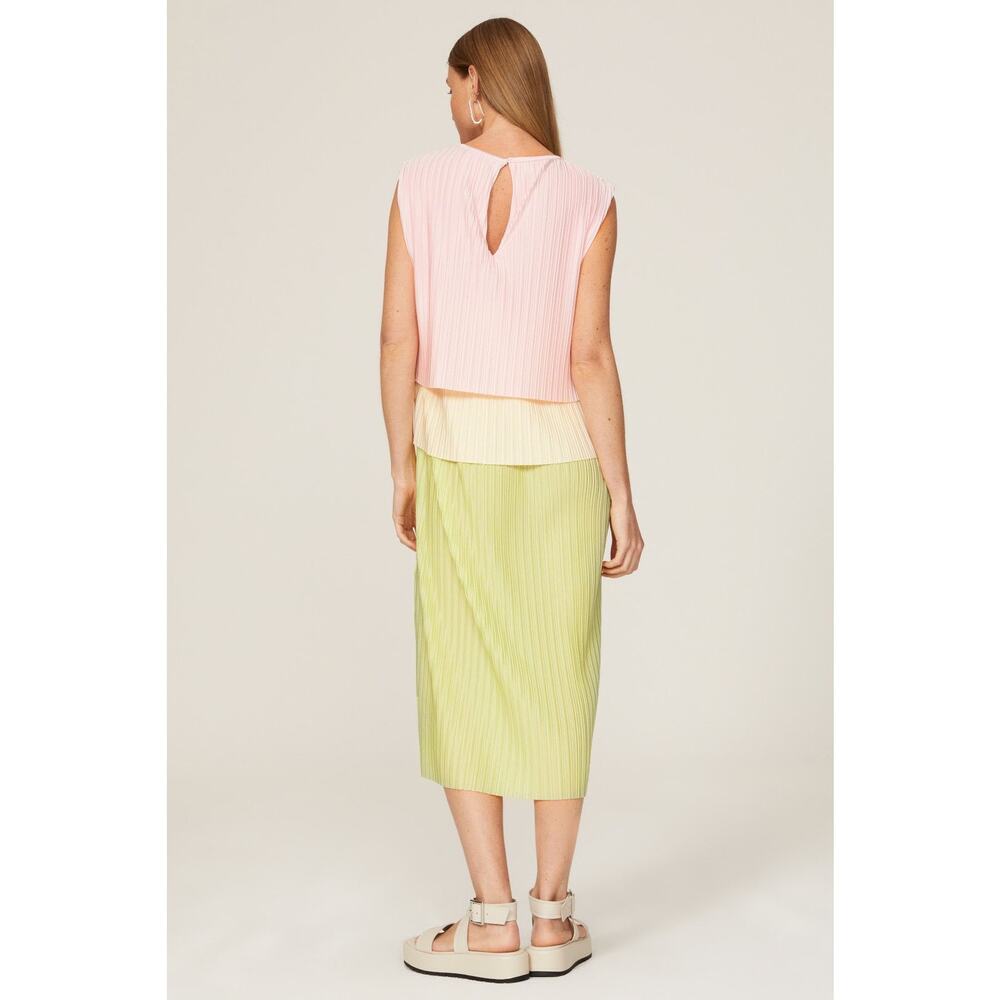 BOSS Hugo Boss Emanis Colorblock Layered Pink Yellow Sleeveless Dress Size Small - Picture 3 of 16